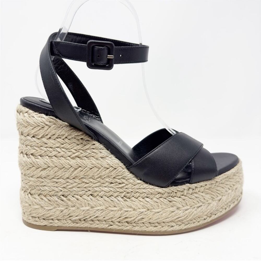 Christian Louboutin Mariza Zeppa Black Leather Wedge Sandals Size 38 - Picture 6 of 11